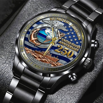 US Marine Corps 250th Anniversary Black Stainless Steel Watch – TMTHU1077