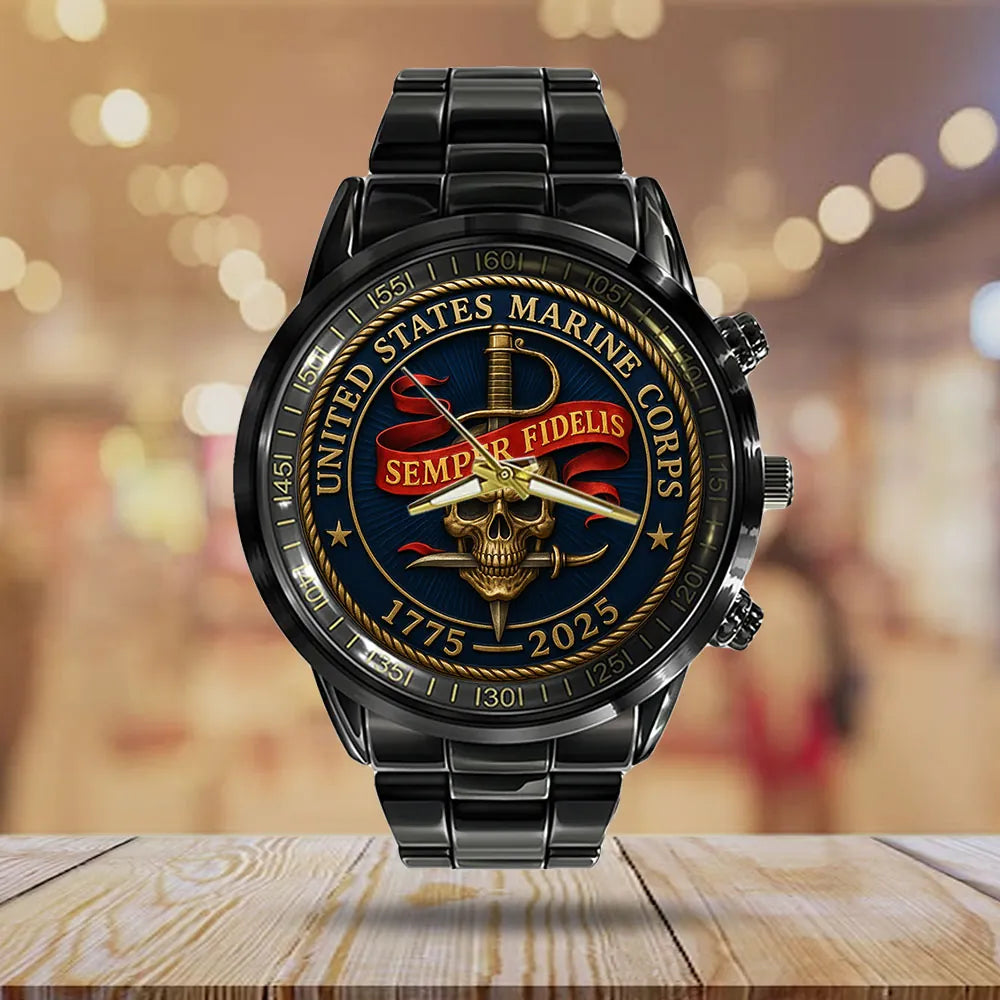 US Marine Corps 250th Anniversary Black Stainless Steel Watch – TMTHU1234