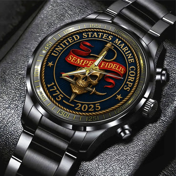 US Marine Corps 250th Anniversary Black Stainless Steel Watch – TMTHU1234
