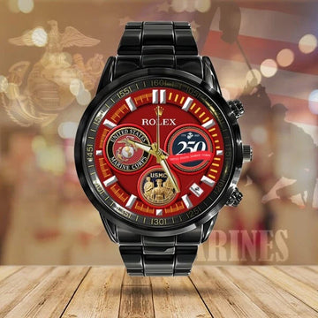 US Marine Corps Black Stainless Steel Watch