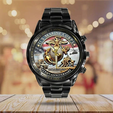 US Marine Corps Black Stainless Steel Watch