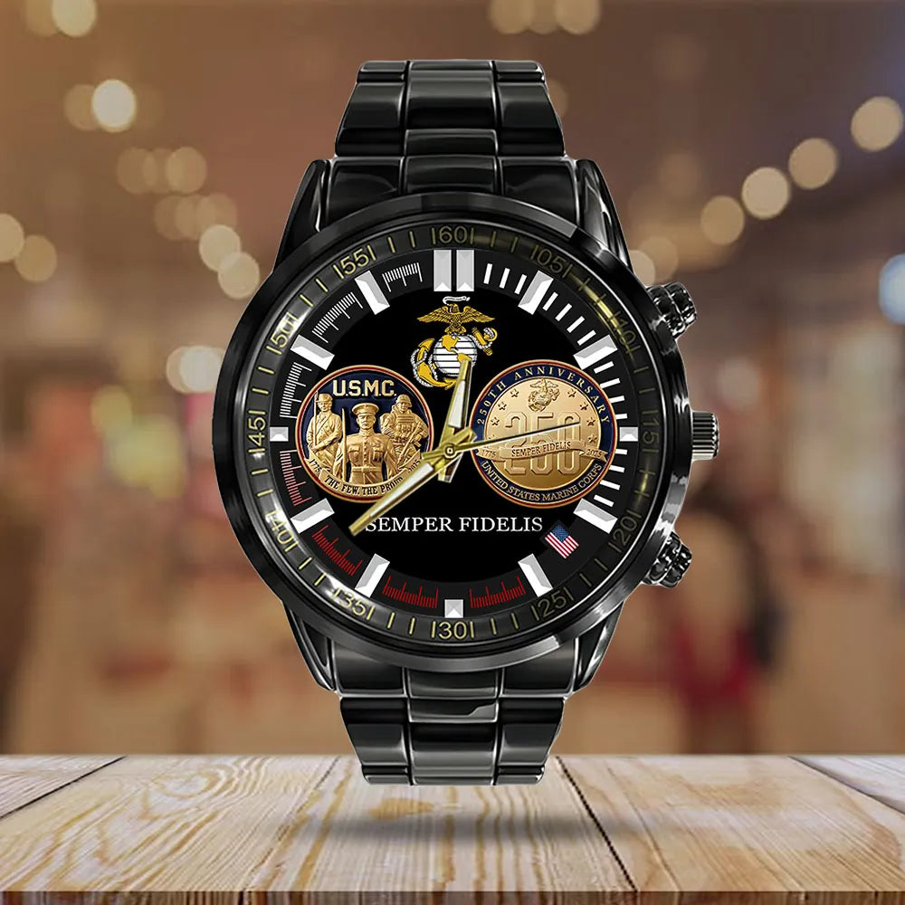 US Marine Corps Black Stainless Steel Watch – HOATT 11962