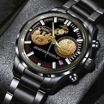 US Marine Corps Black Stainless Steel Watch – HOATT 11962