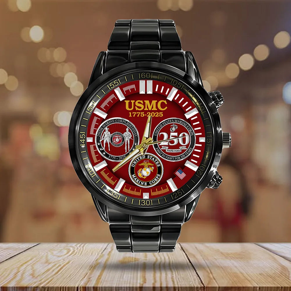 US Marine Corps Black Stainless Steel Watch – HOATT 12011