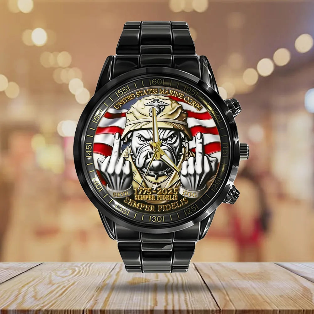 US Marine Corps Black Stainless Steel Watch – MAITM 12464