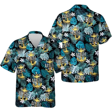 USN Naval Anchor Tropical Hawaiian Shirt For Men, US Navy Military Hawaiian Shirt For Veteran HE0472