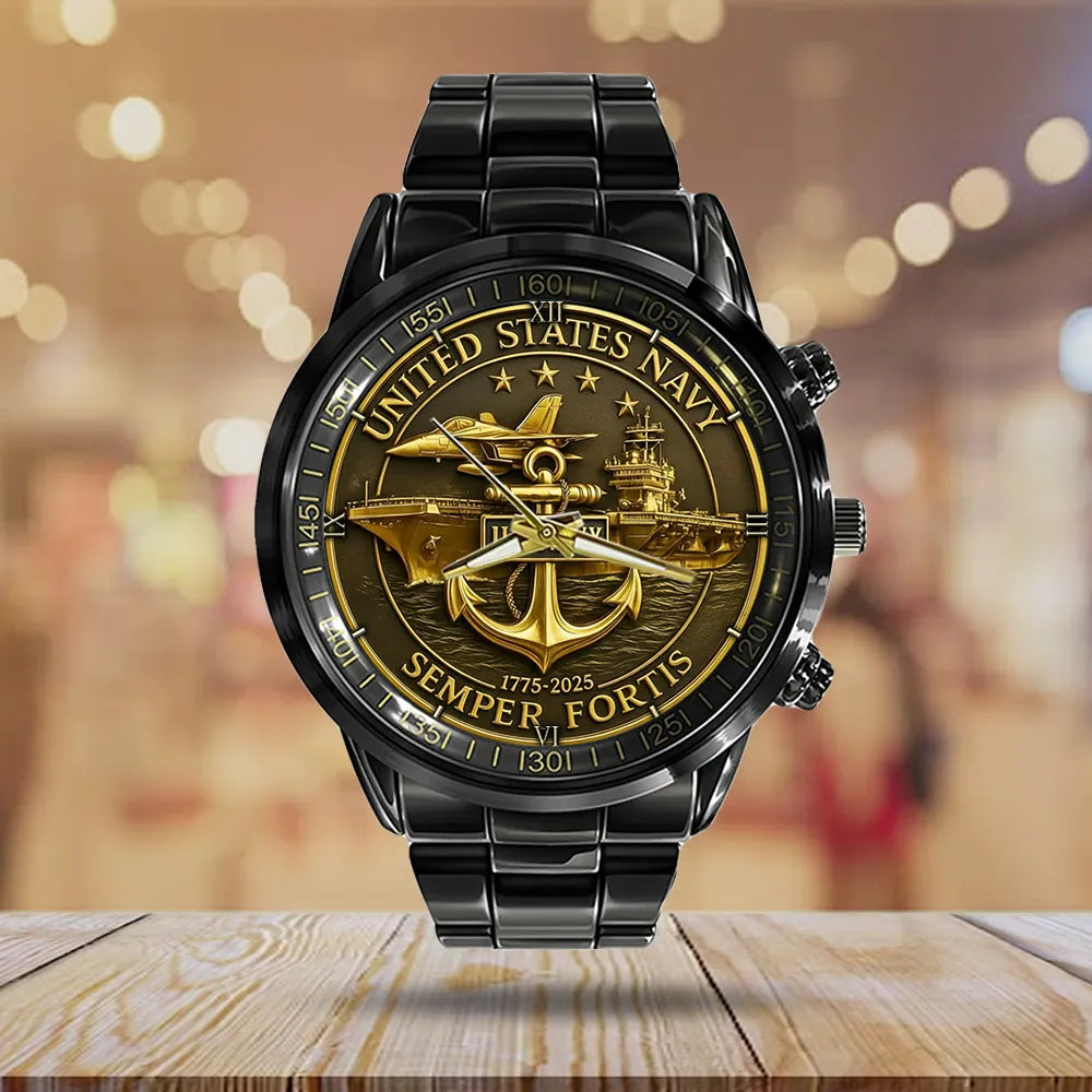US Navy 250th Anniversary 2025 Black Stainless Steel Watch – TMTHU1464