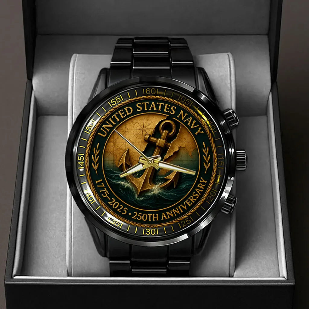 US Navy 250th Anniversary Black Stainless Steel Watch – HOATT13650