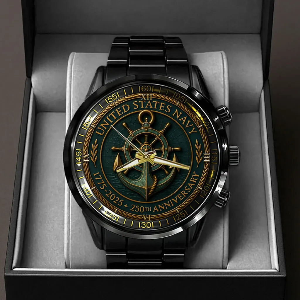 US Navy 250th Anniversary Black Stainless Steel Watch – HOATT13708