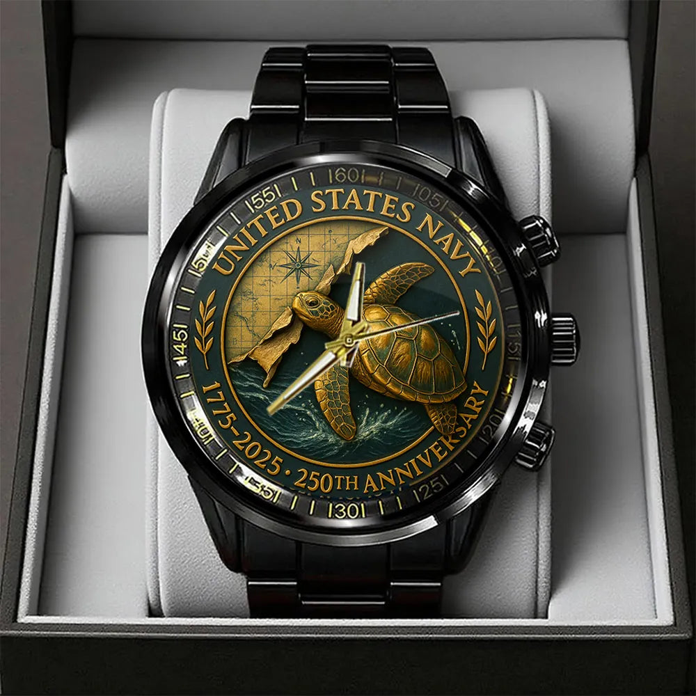 US Navy 250th Anniversary Black Stainless Steel Watch-PX1028