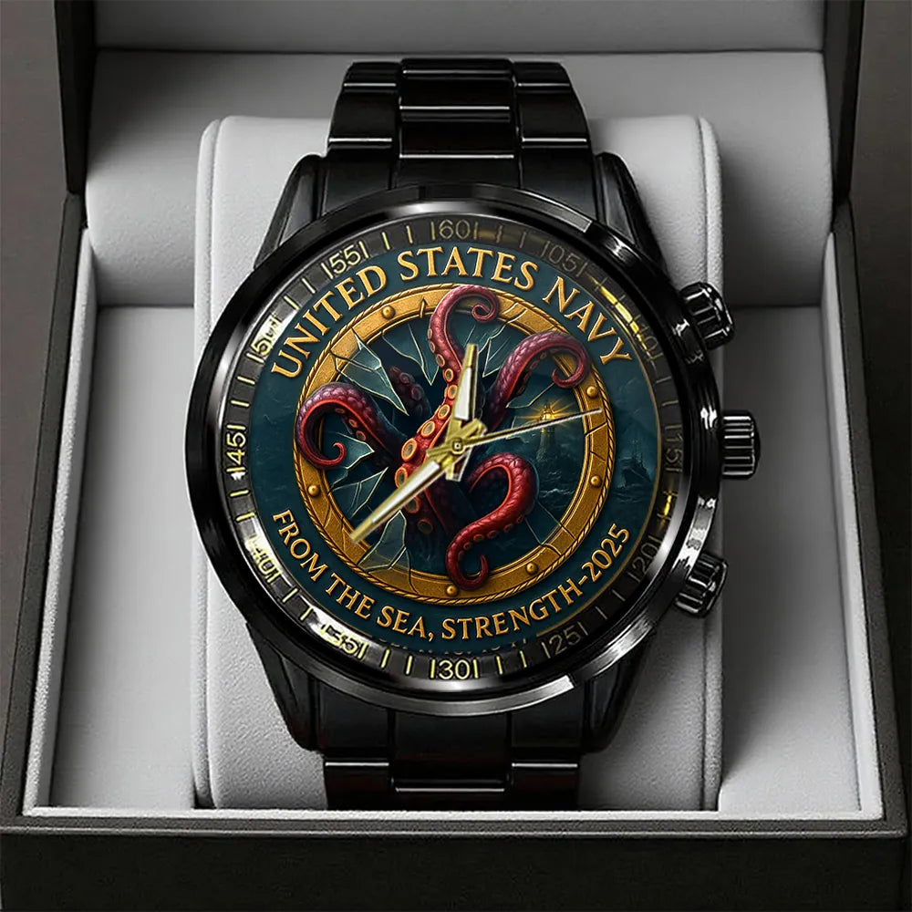 US Navy 250th Anniversary Black Stainless Steel Watch-PX1047