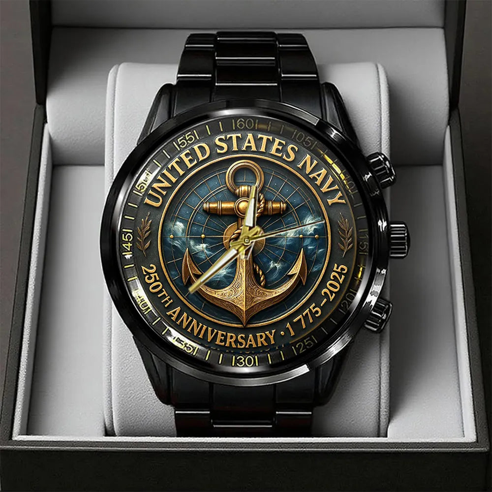 US Navy 250th Anniversary Black Stainless Steel Watch-PX1046