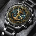 US Navy 250th Anniversary Black Stainless Steel Watch-PX1046