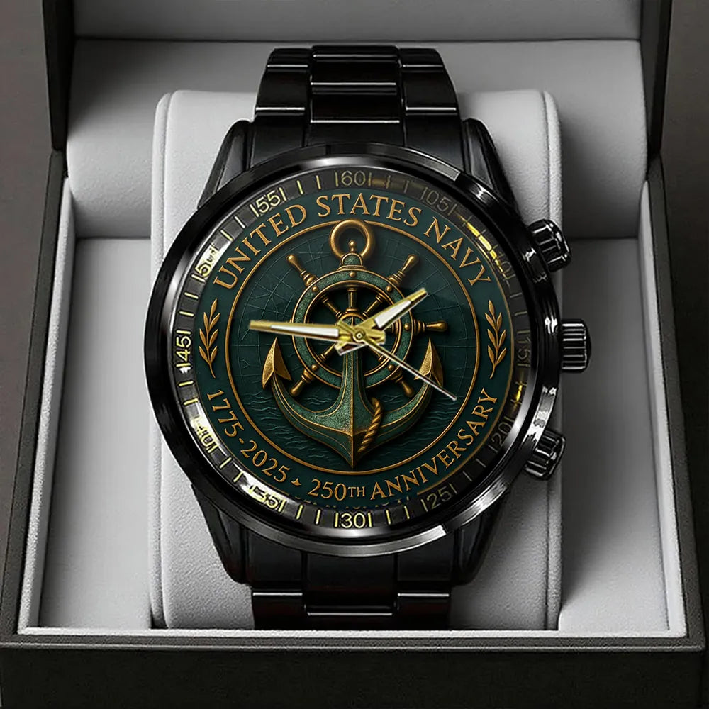US Navy 250th Anniversary Black Stainless Steel Watch-PX1061