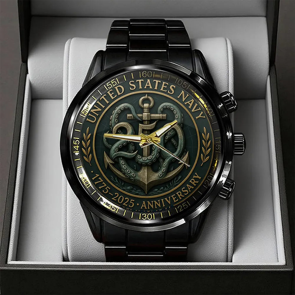 US Navy 250th Anniversary Black Stainless Steel Watch-PX1063