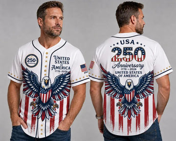 United States of America 250th Anniversary Jersey, USA Eagle Baseball Shirt 1776 2026, White Patriotic Men Gift, 4th of July 2026 Tee