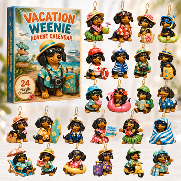 Vacation Weenie Advent Calendar 2026 24 Day Festive Countdown Acrylic Charms Blind Box Gift For Dachshund Lovers