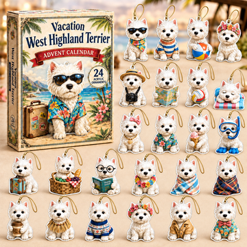 Vacation West Highland Terrier Advent Calendar 2026 24 Day Festive Countdown Acrylic Charms Blind Box Gift For West Highland Terrier Lovers