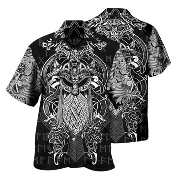 Viking Warrior Hawaiian Shirt Black And White, Viking Hawaiian Shirt For Men Women HE0418