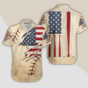 Vintage American Flag Baseball Bat Aloha Hawaiian Shirts For Men Women, 4th Of July Gift For Summer, Friend, Family, Independence Day, Baseball Lovers