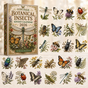Vintage Botanical Insects Advent Calendar 2026 - 24-Day Countdown, Acrylic Charms Every Day Bring New Suprises