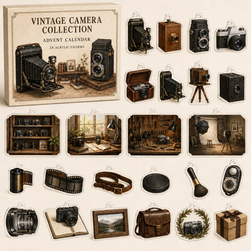 Vintage Camera Collecting Advent Calendar 2026 - 24-Day Countdown, Acrylic Charms