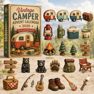 Vintage Camper Advent Calendar 2026 - 24-Day Countdown, Acrylic Charms Every Day Bring New Suprises