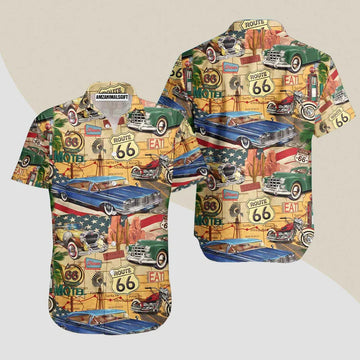 Vintage Cars Route American Flag 66 Aloha Hawaiian Shirts For Men Women, 4th Of July Gift For Summer, Friend, Family, Independence Day
