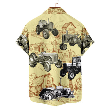 Vintage Farm Tractor Hawaiian Shirt – Retro Farm Scene Barn Tractor All Over Print Aloha -10