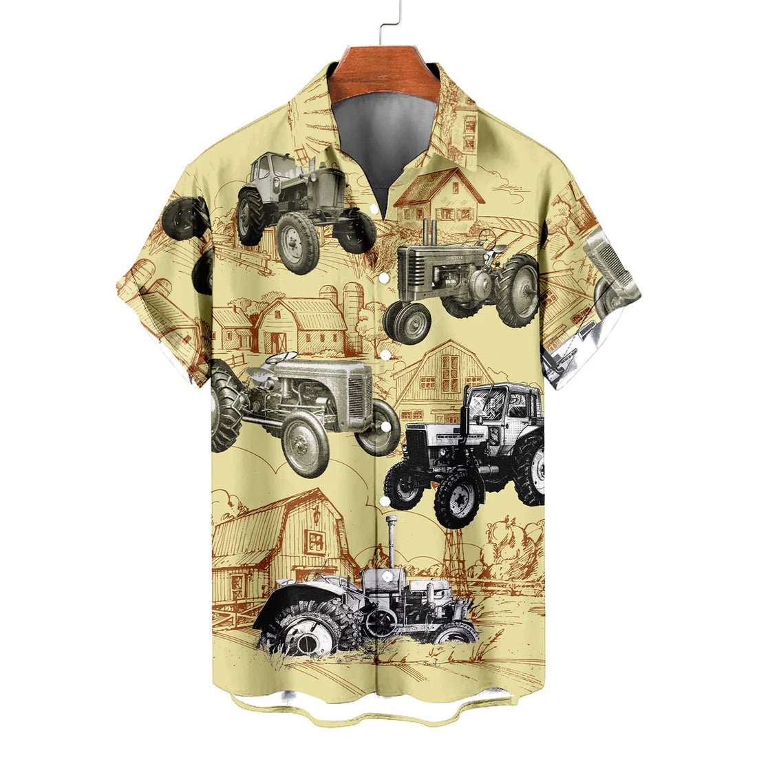 Vintage Farm Tractor Hawaiian Shirt – Retro Farm Scene Barn Tractor All Over Print Aloha -10