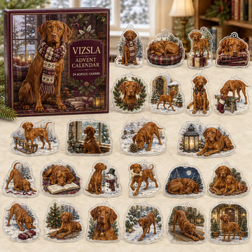 Vizsla Winter Advent Calendar 2026 - 24-Day Countdown, Acrylic Charms
