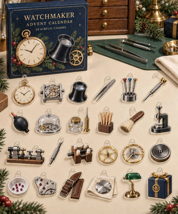 Watchmaker advent calendar with 24 custom-shaped flat acrylic charms and printed dimensional artwork 2026 - 24-Day Countdown, Acrylic Charms