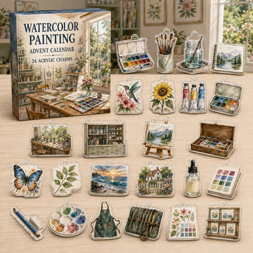 Watercolor Painting Advent Calendar 2026 - 24-Day Countdown, Acrylic Charms