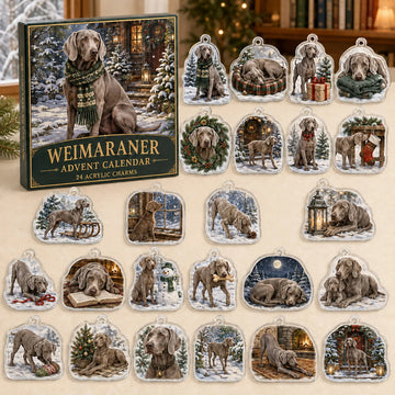 Weimaraner Winter Advent Calendar 2026 - 24-Day Countdown, Acrylic Charms