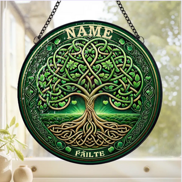 Welcome Family Stained Glass Celtic Tree Of Life Personalized Window Stained Glass