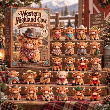 Western Highland Cow Advent Calendar 2026 - 24-Day Countdown, Acrylic Charms