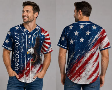 We the People Baseball Jersey 1776 2026, Patriotic Eagle Constitution Shirt, USA 250 Anniversary, 4th of July Men Gift, Distressed Flag