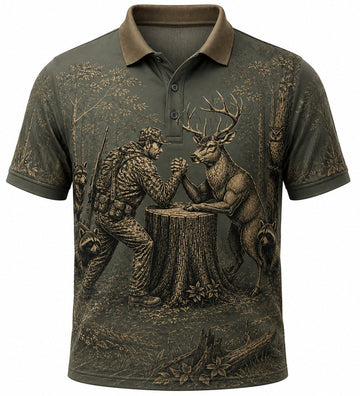 Hunter vs Deer Arm Wrestling Polo Shirt VCP1008