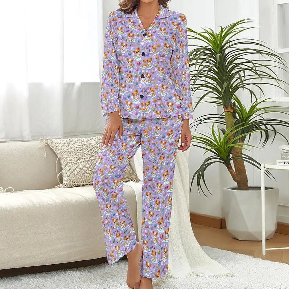 Whimsical Chihuahua Christmas Pajamas Womens Cute Dog Print Holiday Sleepwear PJs Gift for Her Dog Mom Gift Santa Letter Storybook Pajamas