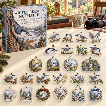 White Breasted Nuthatch Advent Calendar 2026 - 24-Day Countdown, Acrylic Charms