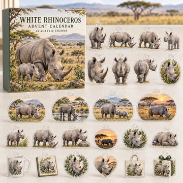 White Rhinoceros Advent Calendar 2026 - 24-Day Countdown, Acrylic Charms