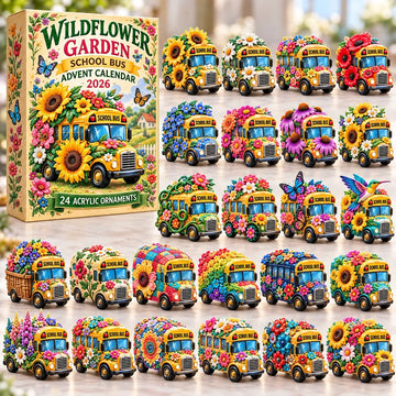 Wildflower School Bus Advent Calendar 2026 - 24-Day Countdown, Acrylic Charms