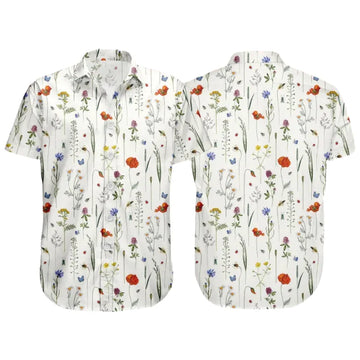 Wildflower White Hawaiian Shirt For Men Women, Floral Hawaiian Shirts HE0432