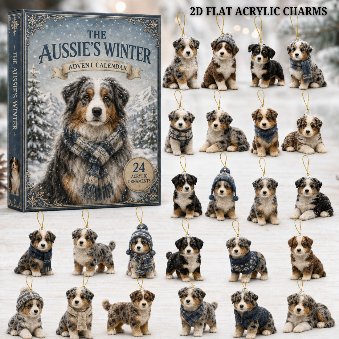 Winter Australian Shepherd Advent Calendar 2026 24 Day Festive Countdown Acrylic Charms Blind Box Gift For Dog Lovers
