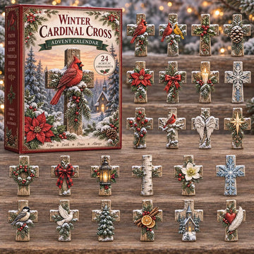 Winter Cardinal Cross Advent Calendar 2026 - 24-Day Countdown, Acrylic Charms