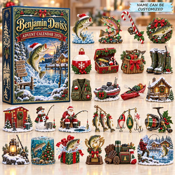 Winter Lake Christmas Fishing advent calendar 2026 - 24-Day Countdown, Acrylic Charms