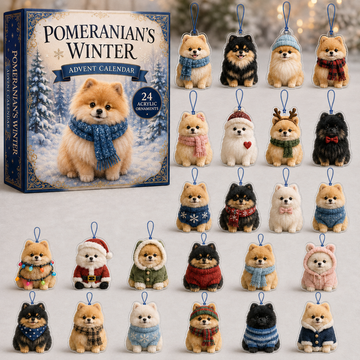 Winter Pomeranian Advent Calendar 2026 24 Day Festive Countdown Acrylic Charms Blind Box Gift For Dog Lovers