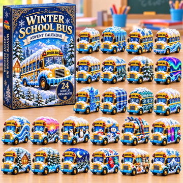Winter School Bus Advent Calendar 2026 - 24-Day Countdown, Acrylic Charms