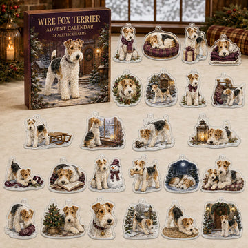 Wire Fox Terrier Winter Advent Calendar 2026 - 24-Day Countdown, Acrylic Charms