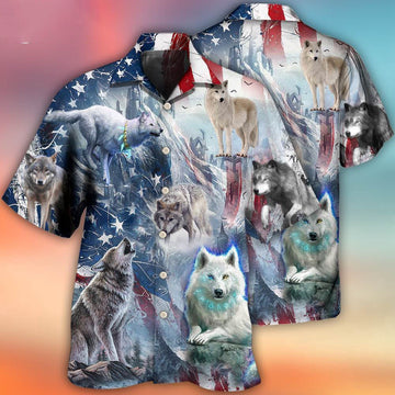 Wolf Independence Day Snow Mountain Hawaiian Shirt, 4th Of July Hawaiian Shirt, 4th Of July Shirt